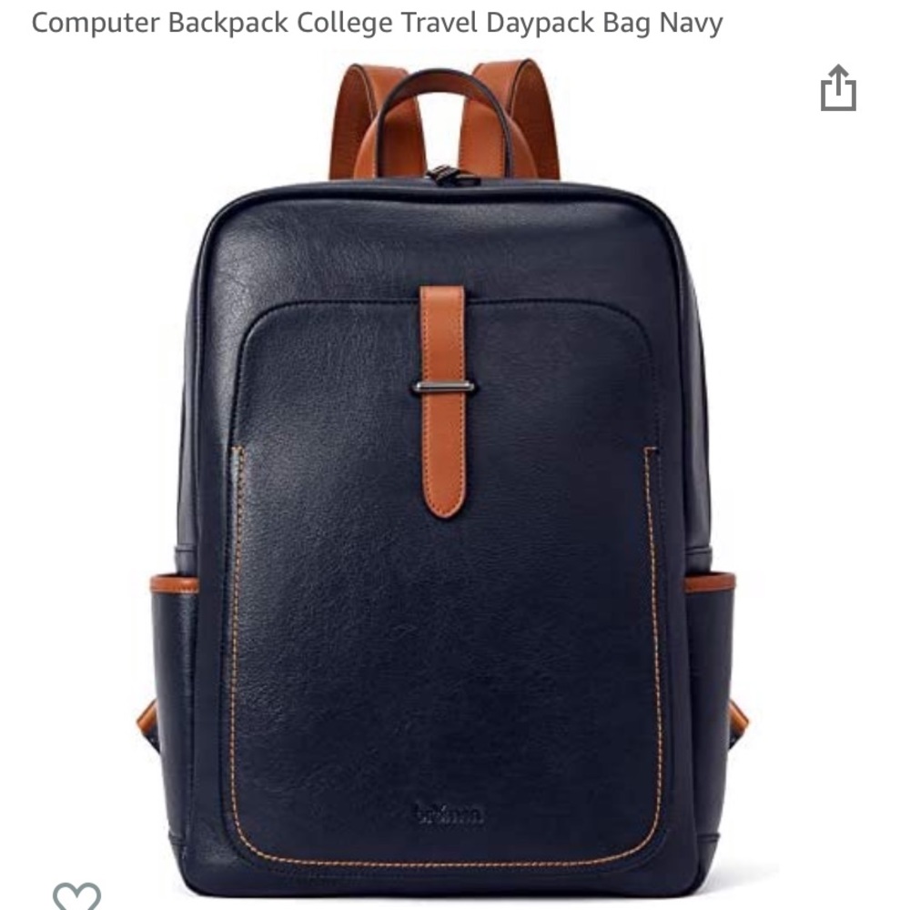 BRAND NEW BROMEN 15.6in Navy Blue Leather Laptop Backpack